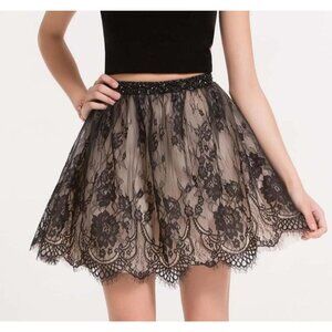 Alyce Paris Women's Skirt 00 Black Floral Lace Overlay Beaded Waistband Formal
